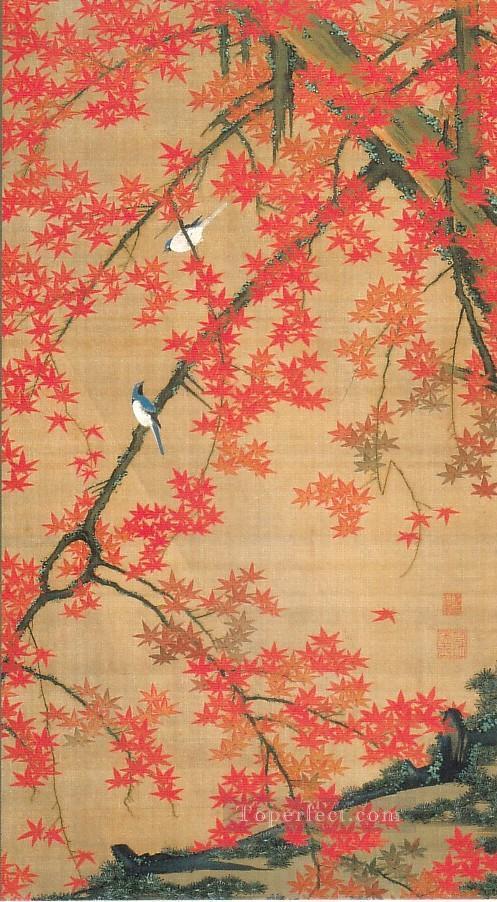 maple tree and small birds Ito Jakuchu Japanese Oil Paintings